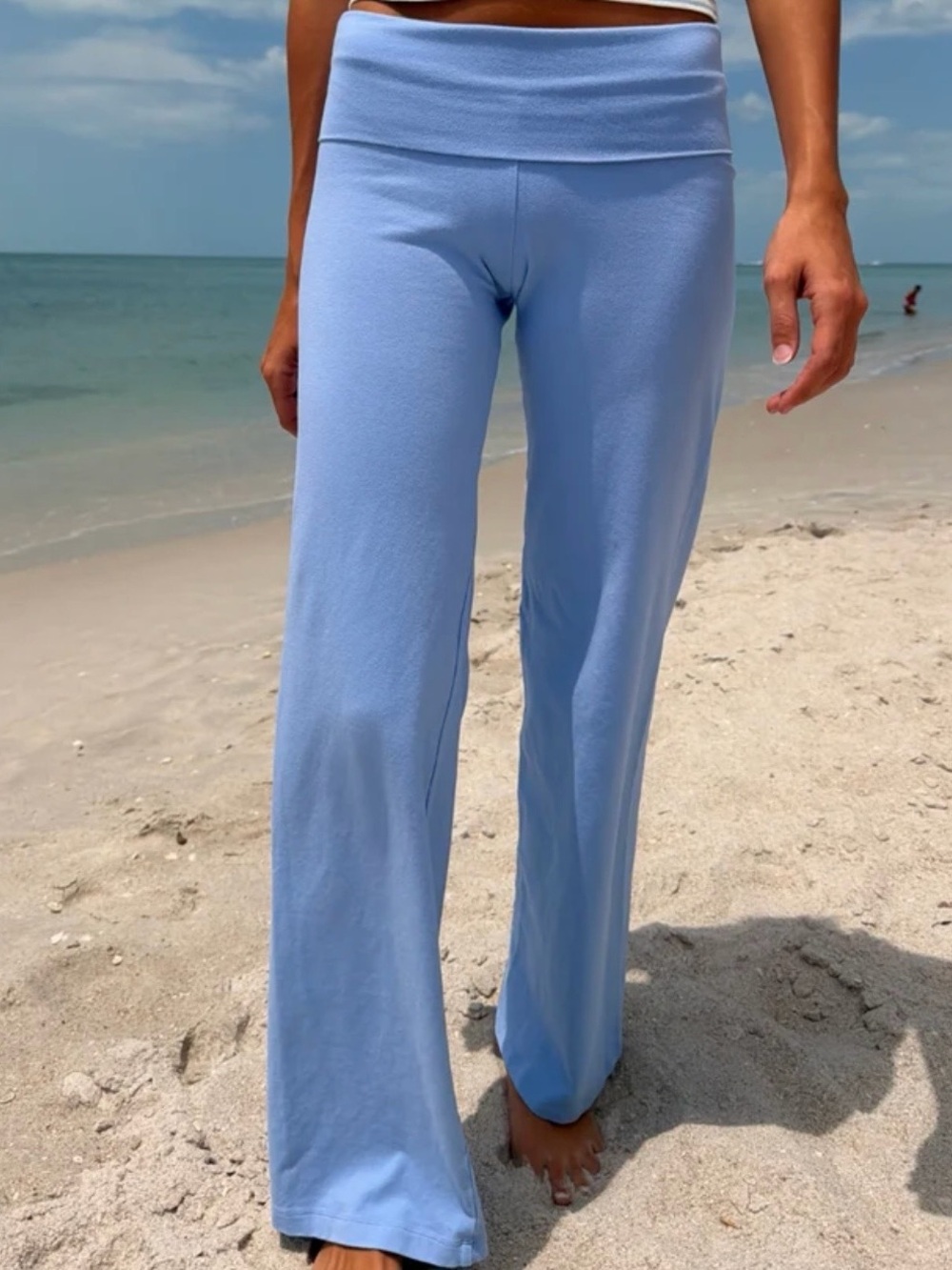 Brandy Melville Priscilla Pants Light Blue Wide Leg Foldover Waist NWT